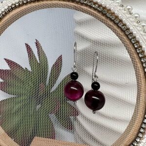 RASPBERRY Wine Tiger Eye Beaded Earrings